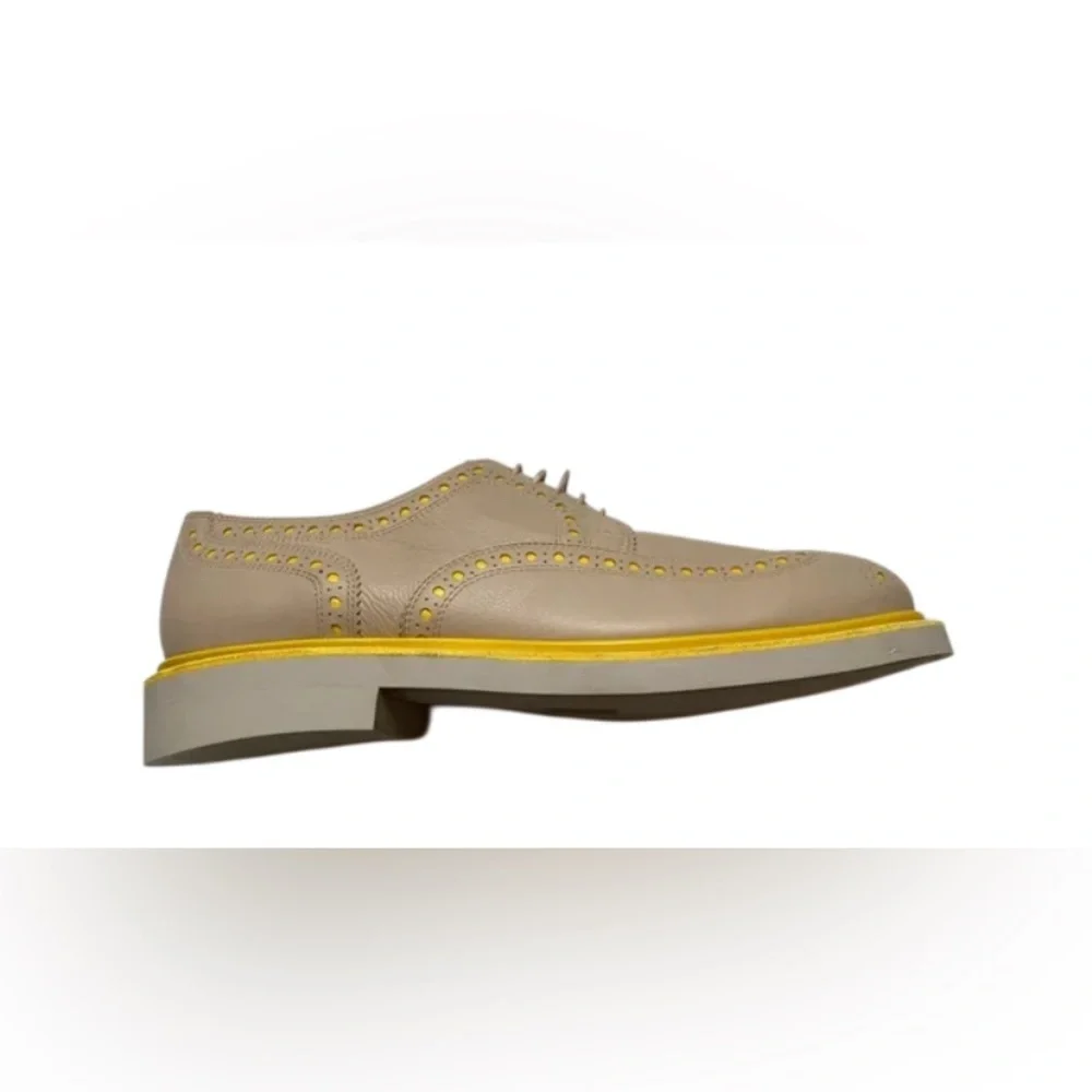 New CLERGERIE Beige Trendy Yellow Trim Oxford Derbys size 38.5